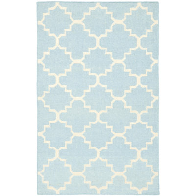 Mccall Hand Woven Flat Weave Wool/Cotton Geometric Rug in Light blue/Ivory