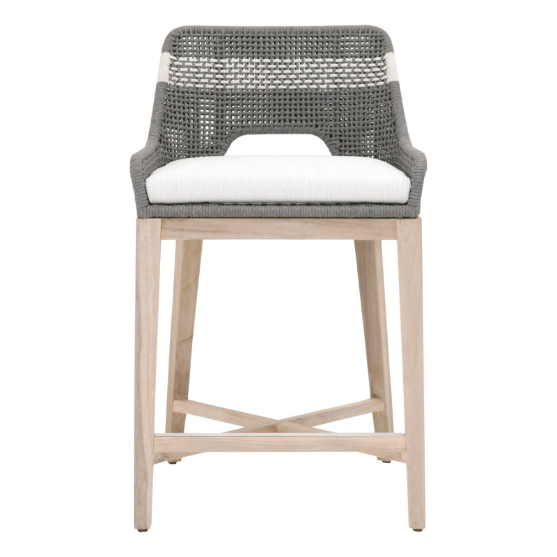 Bowker Flat Rope Outdoor 26'' Counter Stool with Cushion, Dove/White Frame/Dove