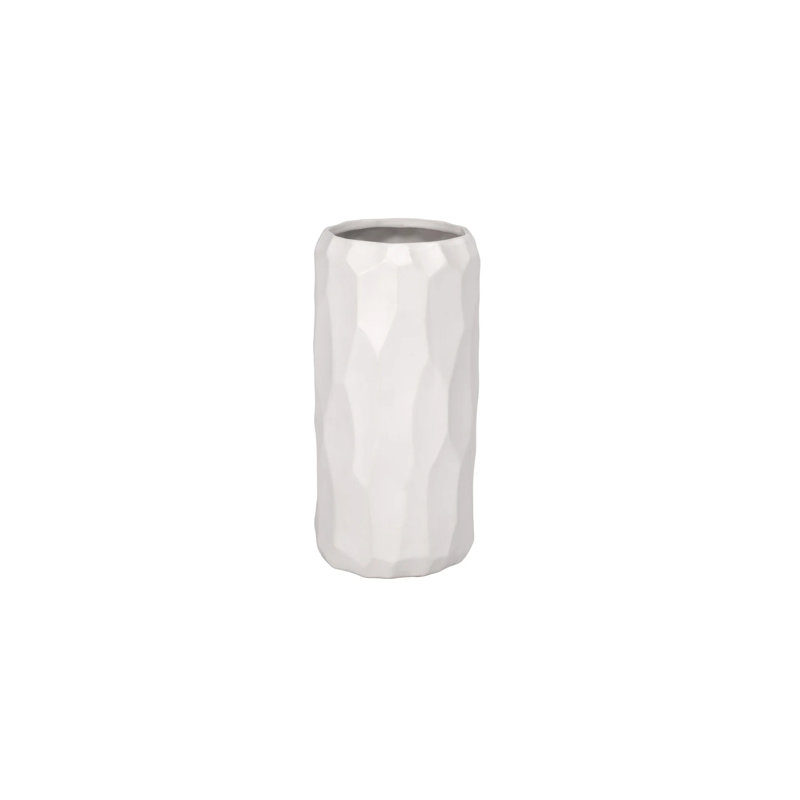 Vase de table cylindrique en céramique Perron, H 9 po x l 4,25 po x P 4,25 po, Blanc