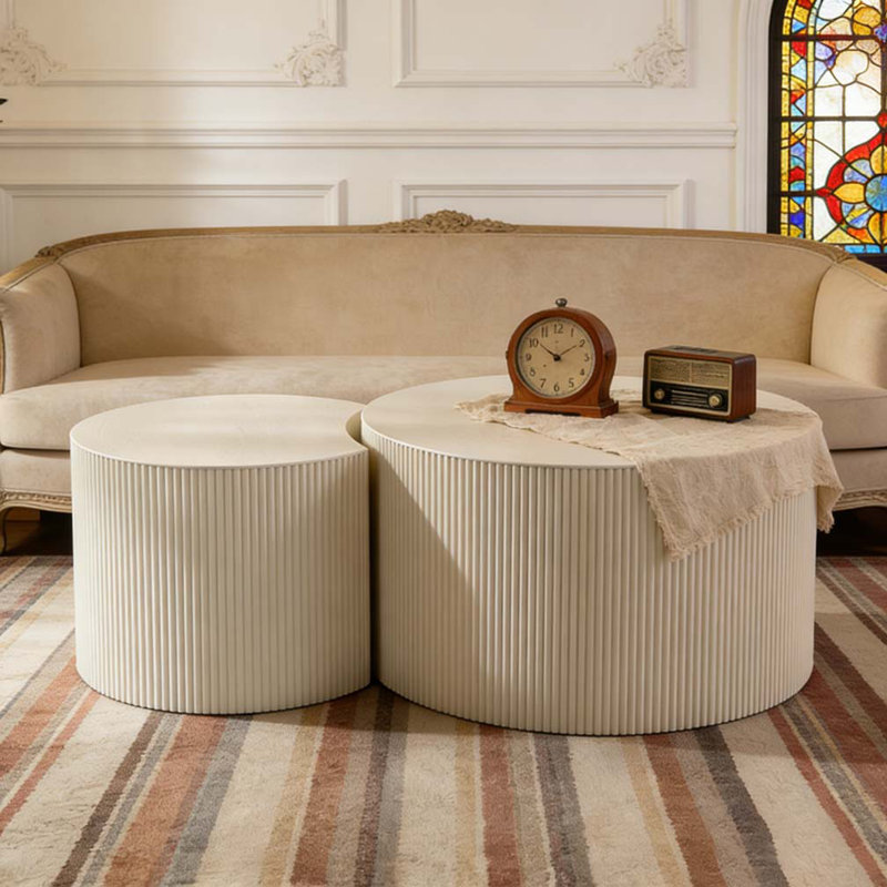 Table basse ronde en bois, H 14,92 po x L 33,86 po x l 33,86 po