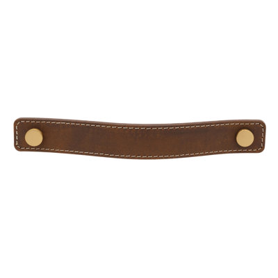 Saddle Leather 6" Center to Center Satin Brass Pull
