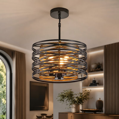 3-light Flush Mount Ceiling Light, Pendant Light With Black Walnut Metal Cage Design(Bulbs Not Included)