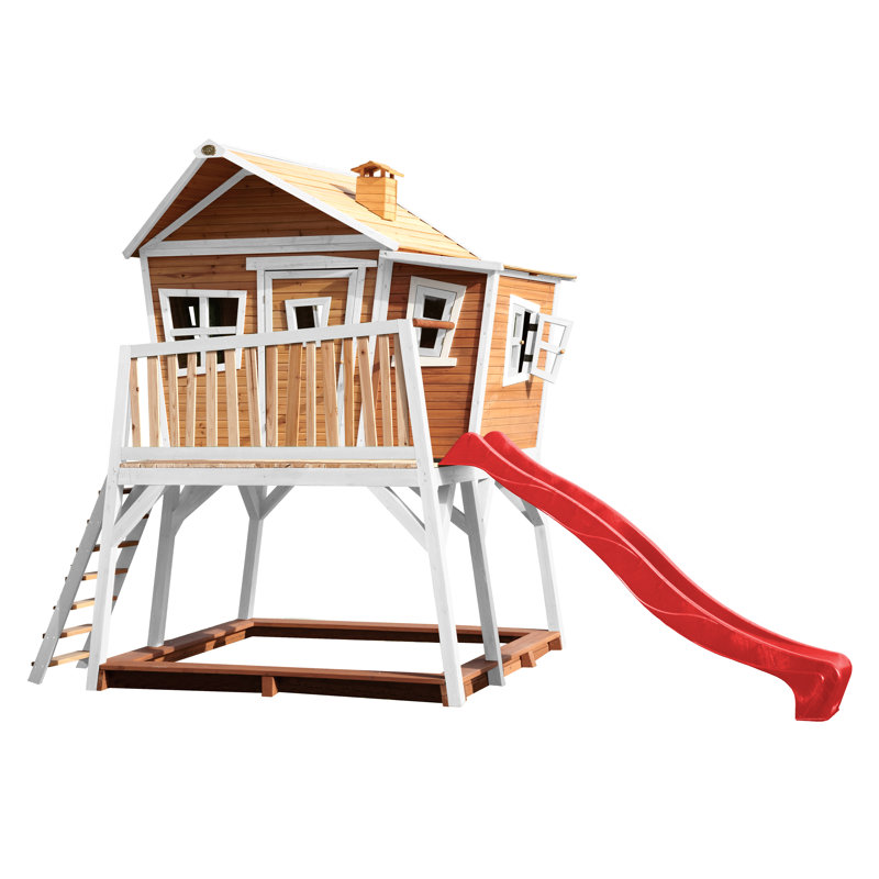 Max AXI 432cm W x 193cm D Outdoor Hemlock Wood Luxury Playhouse, Brown/White/Red