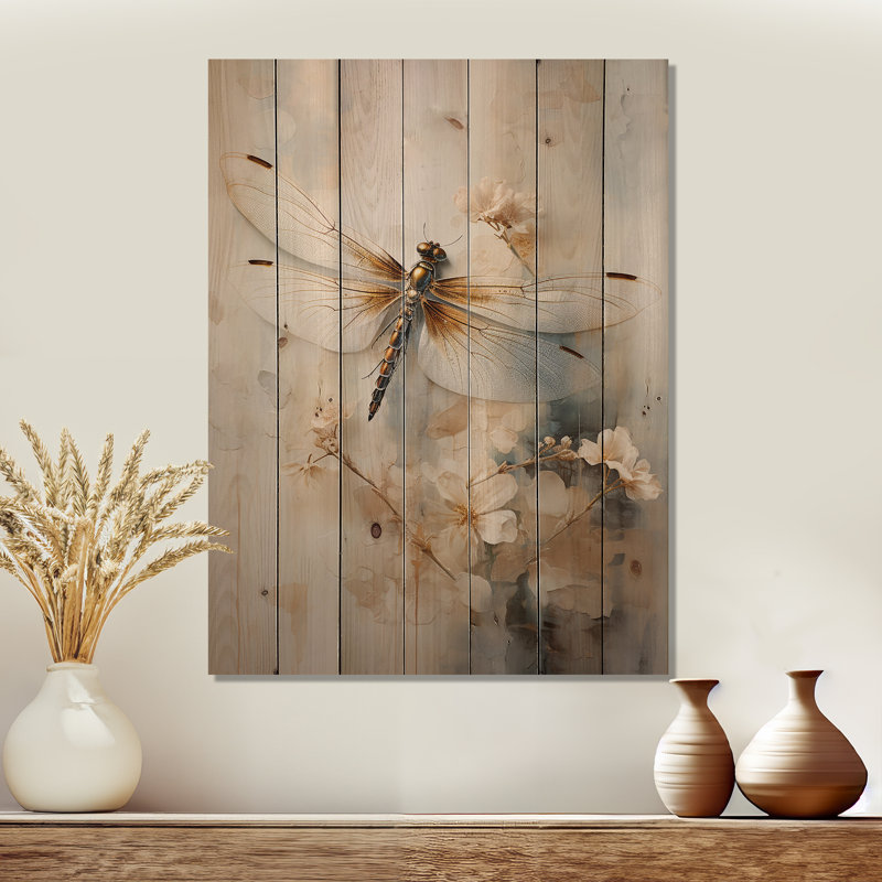 Dragonfly Delight - Art mural en bois de libellule sur bois de pin naturel, H 40 po x l 30 po