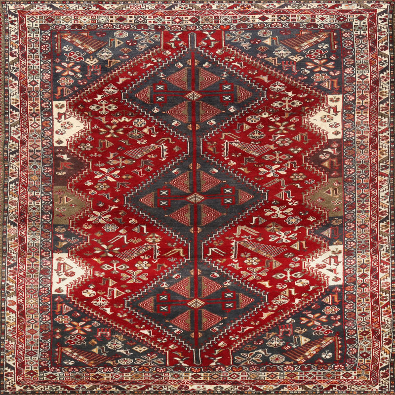 Tapis traditionnel rouge / beige / noir Endy, Carré 4 pi