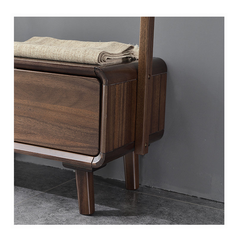 Walnut Wood Coat Rack with Storage Cabinet