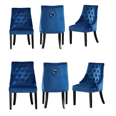 Graciela 6 Person Dining set - a Rectangular Wooden Dining Table with Metal Legs and a Set of 6 Quilted Ring Knocker Velvet Dining Chairs for Dining Room - Modern Dining Table Set