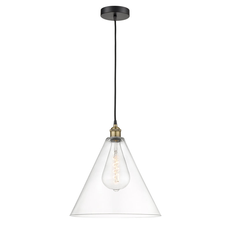 Luminaire suspendu conique à 1 lumière Bluford, H 17,75 po x l 16 po x P 16 po, Transparent, Laiton brossé