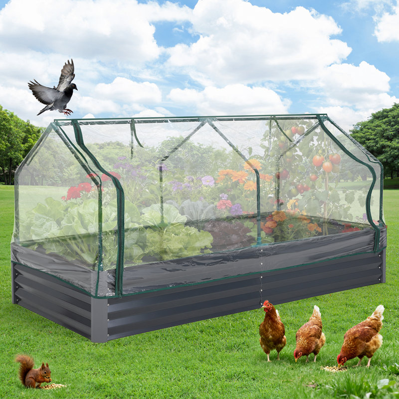 Galvanized Raised Garden Bed with Greenhouse Cover - 6x3x1 Ft Planter Box Kit with Large Zipper Door, Detachable for Outdoor Use