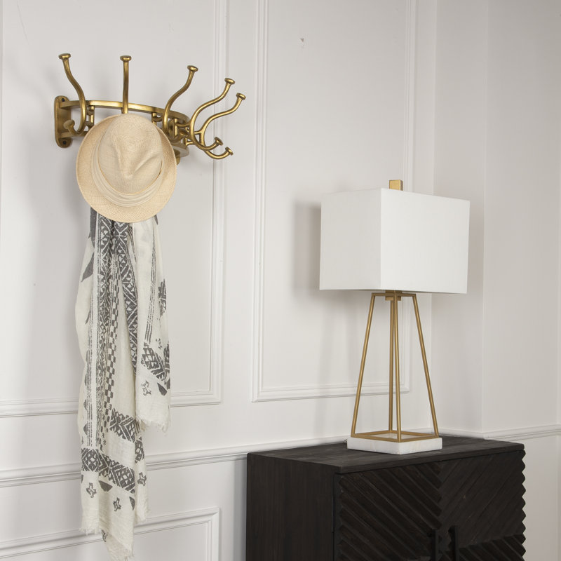 Antique Brass 25'' Wall Mounted Coat Rack with 5 Hooks