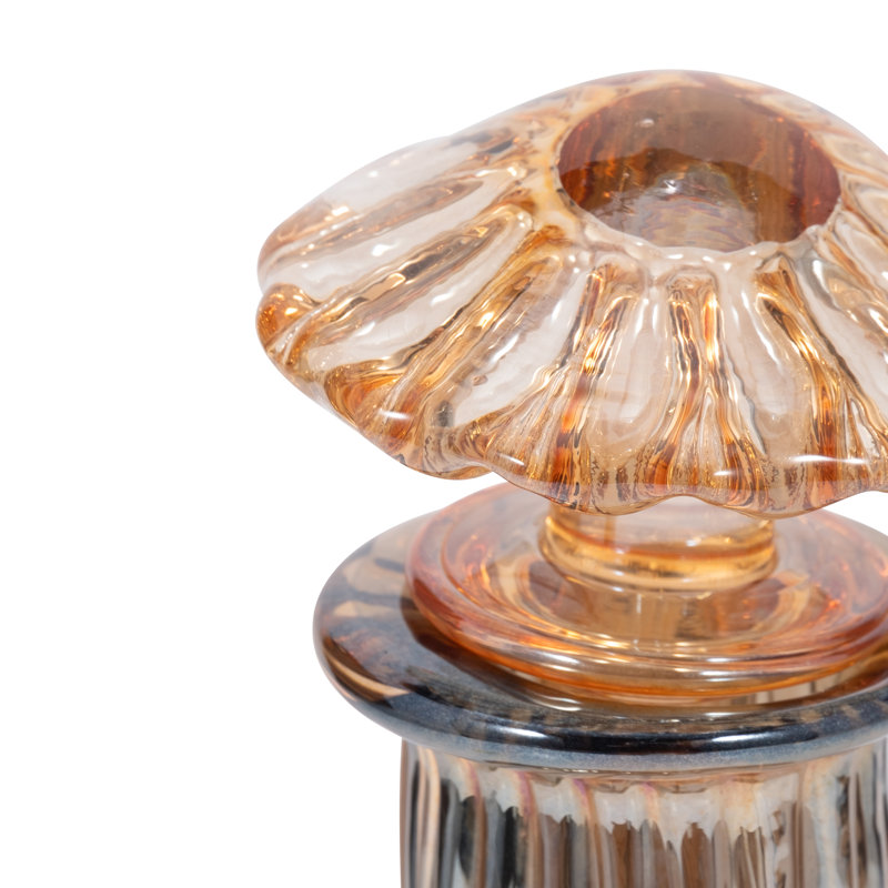 Decorative Glass Bottle Vase with Mushroom Lid Design for Home Decor – Modern Vintage Flower Vases for Entryway, Living Room and Table Decor – Orange