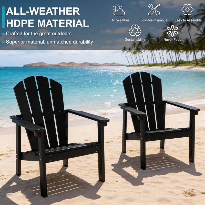 Stackable Adirondack Chairs – HDPE All-Weather Outdoor Patio Chairs, Black