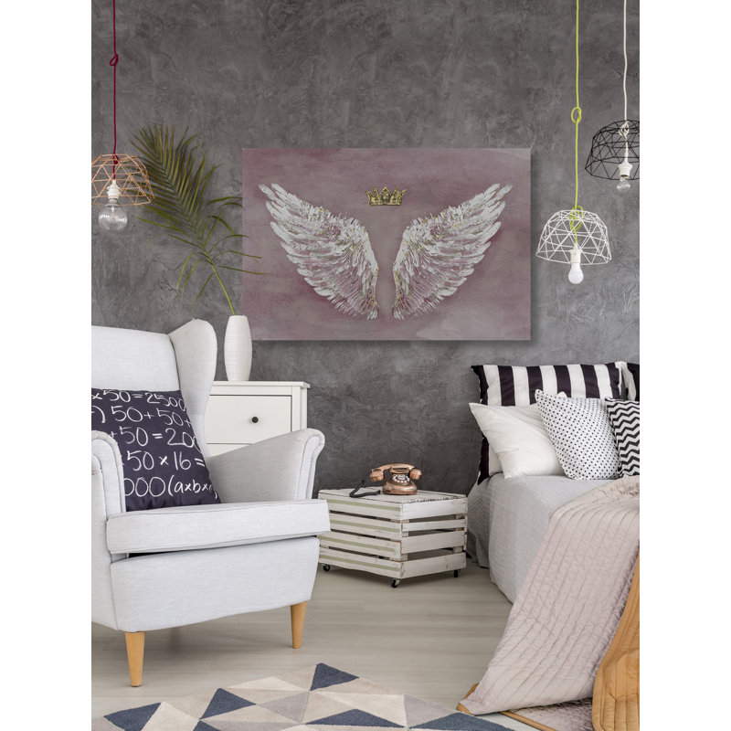 Wings And A Crown - peinture sur toile tendue, H 8 po x l 12 po x P 1,5 po