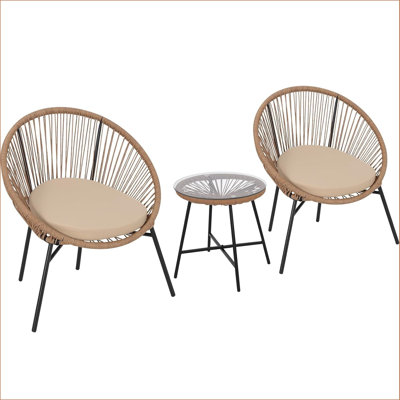 3 Piece Patio Bistro Set, Outdoor Acapulco Chairs Set Of 2 With Glass Top Table, All Weather Modern Patio Chairs With Cushions, Patio Conversation Bis by George Oliver