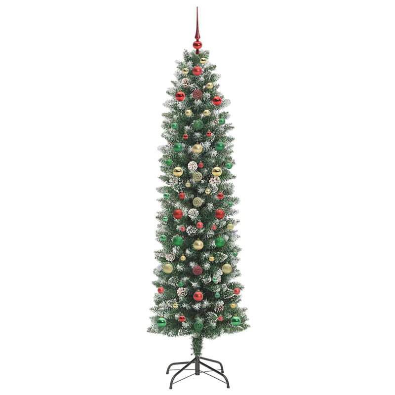 Artificial Slim Christmas Tree, 6.89' H, Red/Green/Gold