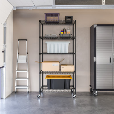 36'' W 5-Tier NSF-Certified Steel Shelving with Wheels