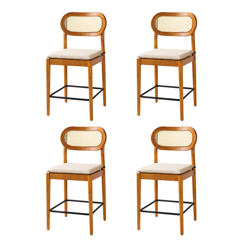 Jacindo Coastal Counter Stool with Rattan Backrest, Acorn