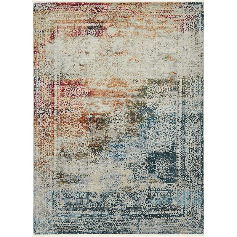 Tapis oriental crème / bleu Mulvihill, Rectangle 10 pi x 13 pi