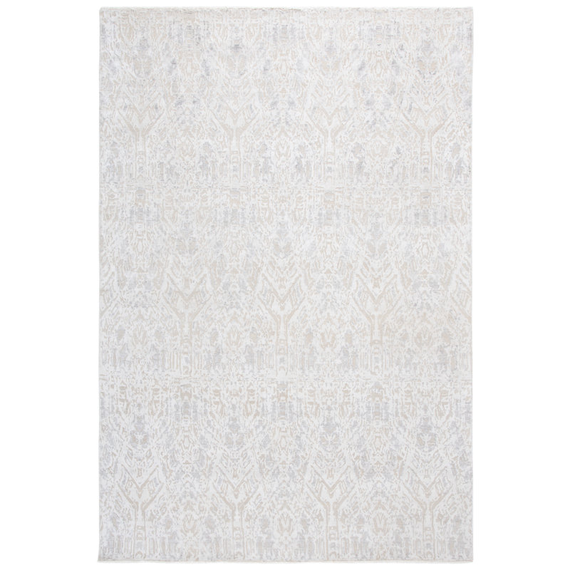Ivory Hand-Knotted Wool and Silk 6' x 9' Rug