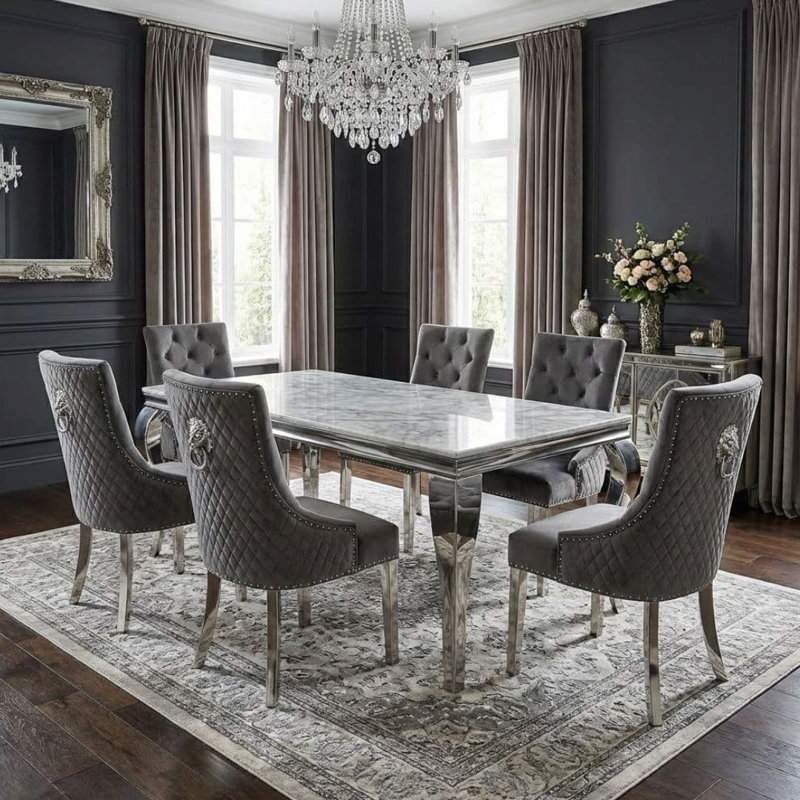 6 -Person Marble Dining Set, Grey
