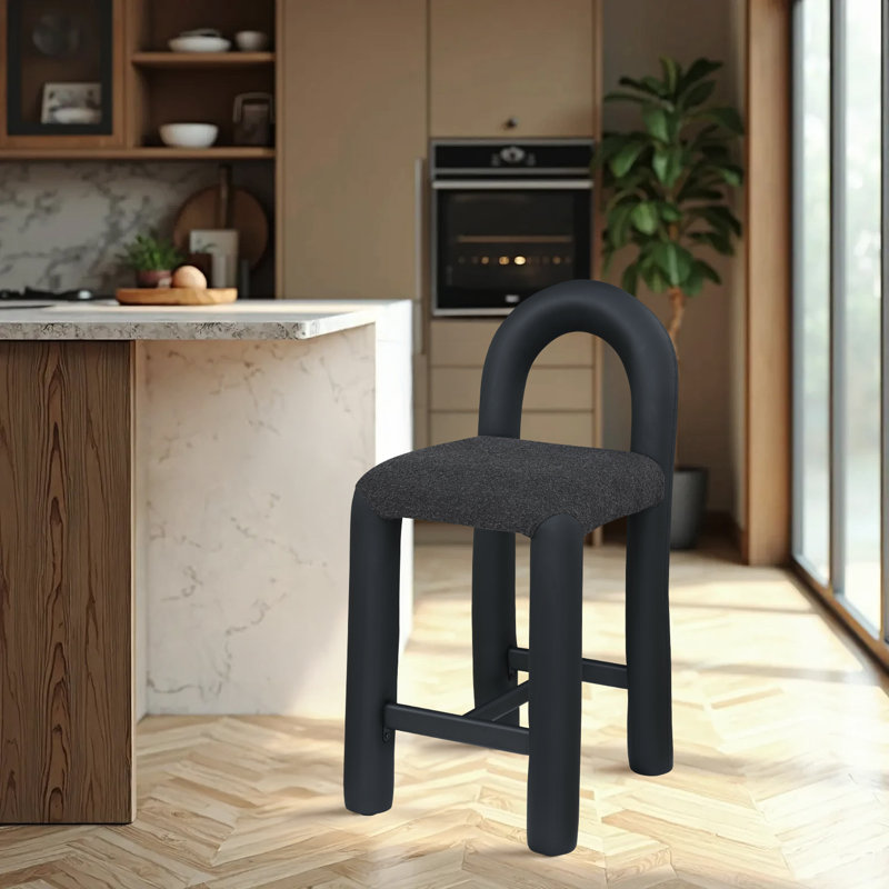 Amari Stool, Vegan Leather & Boucle Fabric, Black