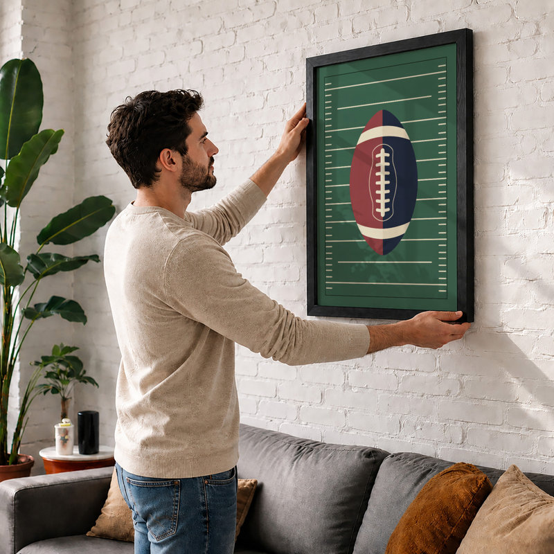 Football on Field Retro - Framed Print, Oak, A4 - 29.7 x 21.0 cm