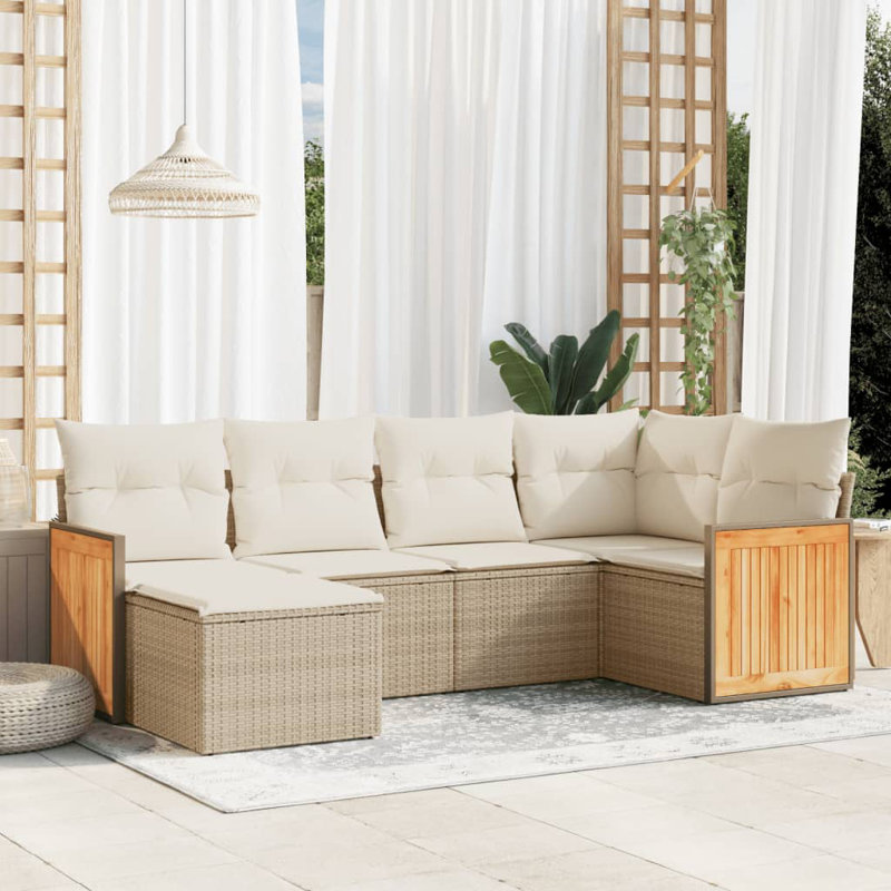Ensemble de canapé de jardin en rotin PE Vidaxl, acier thermolaqué, 100% polyester