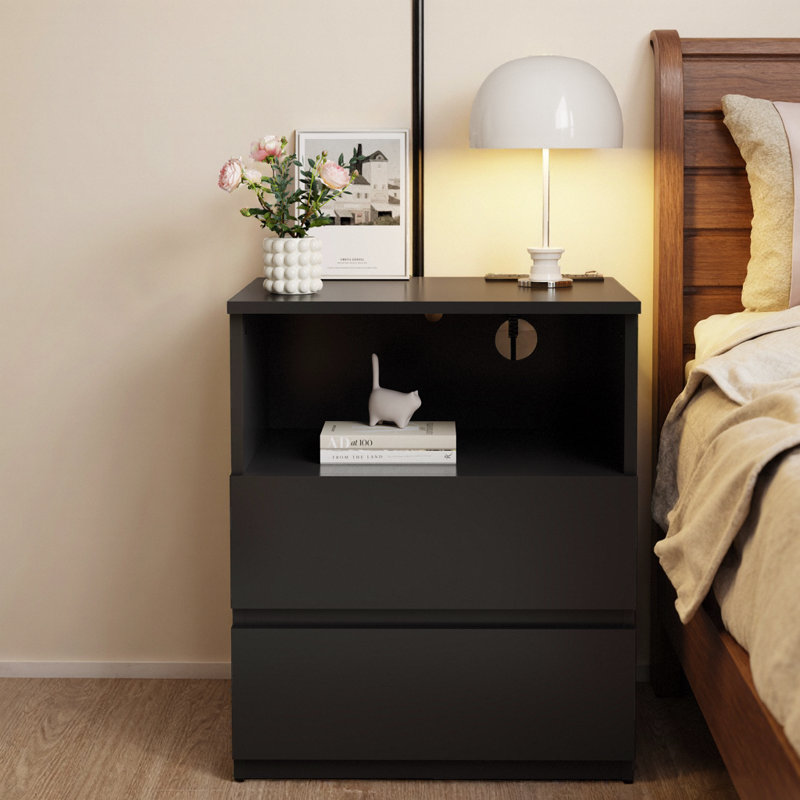 Table de bout moderne 19,68 "avec station de charge USB-C rapide, Noir
