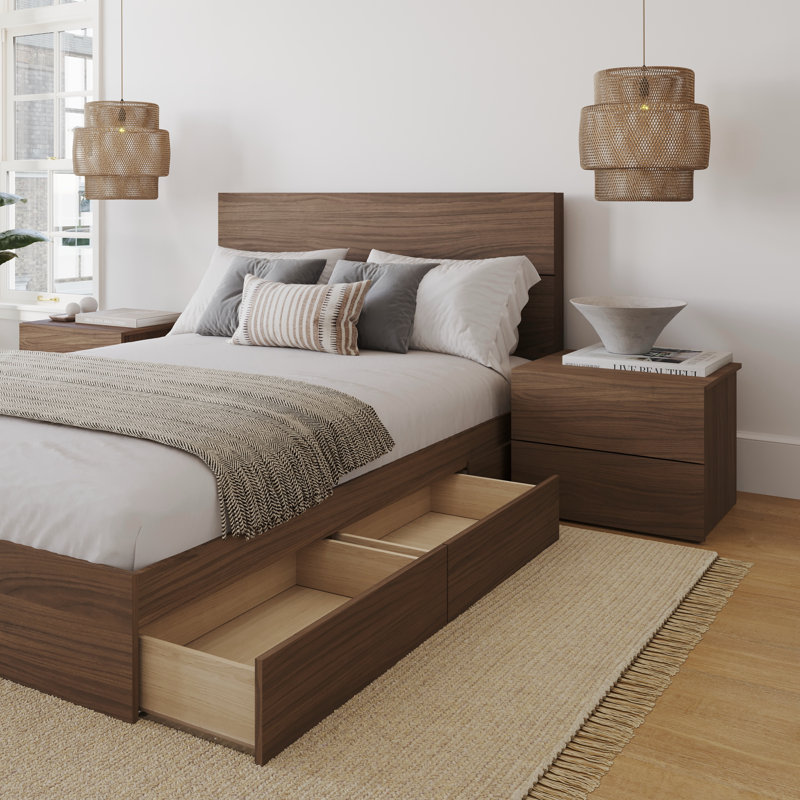 Ensemble de chambre à coucher avec rangement réversible 3 pièces Milo, Grand, Noyer