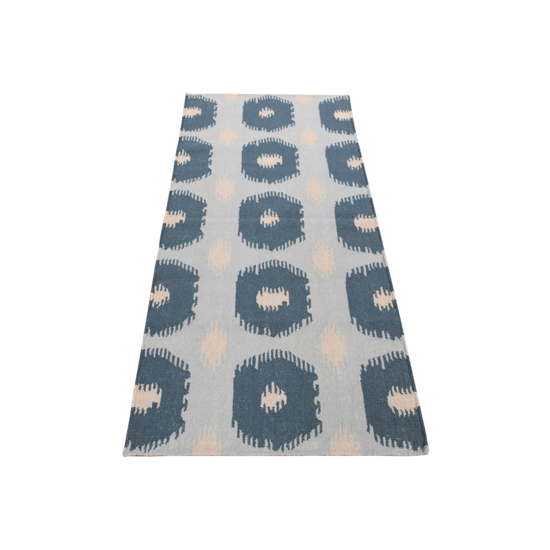 Tapis de couloir 100% laine 2 pi 6 po x 6 pi bleu à motif géométrique moderne noué à la main 48DAB308F587464EA13AB515B0835A47