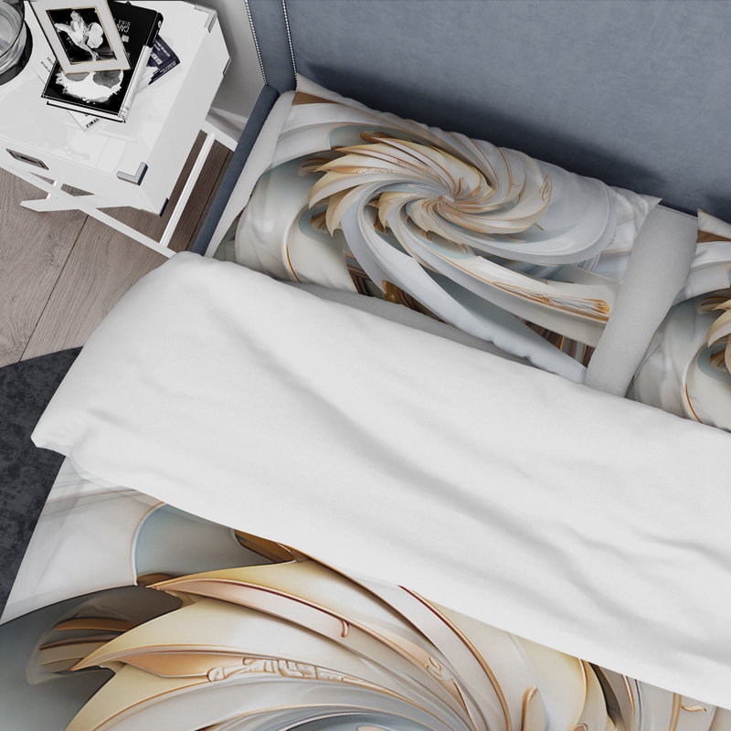 Ensemble de housse de couette abstraite Whirling tandis que glamour en or et blanc - polyester microfibre