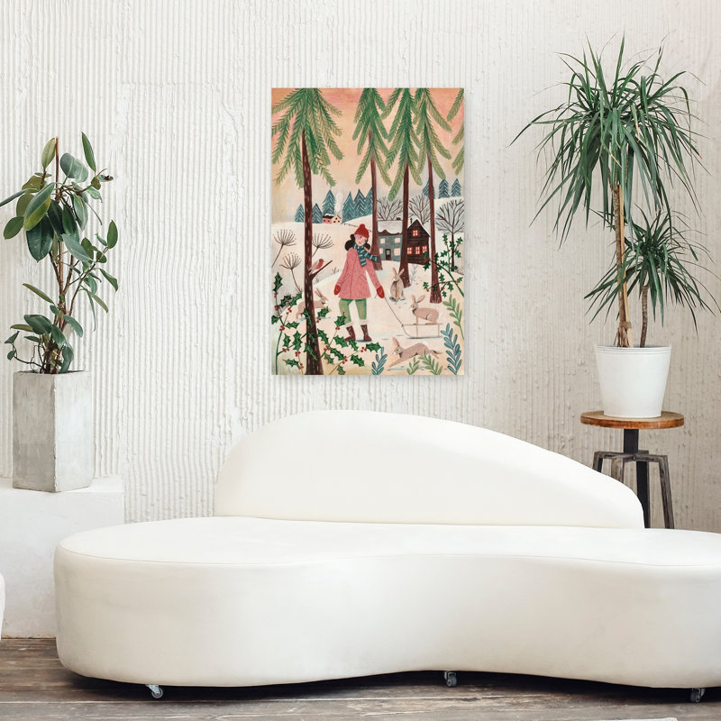 «Walking In The Snow Christmas Abstract Contemporary Pine Tree Rabbit Landscape Winter», reproduction d'art mural