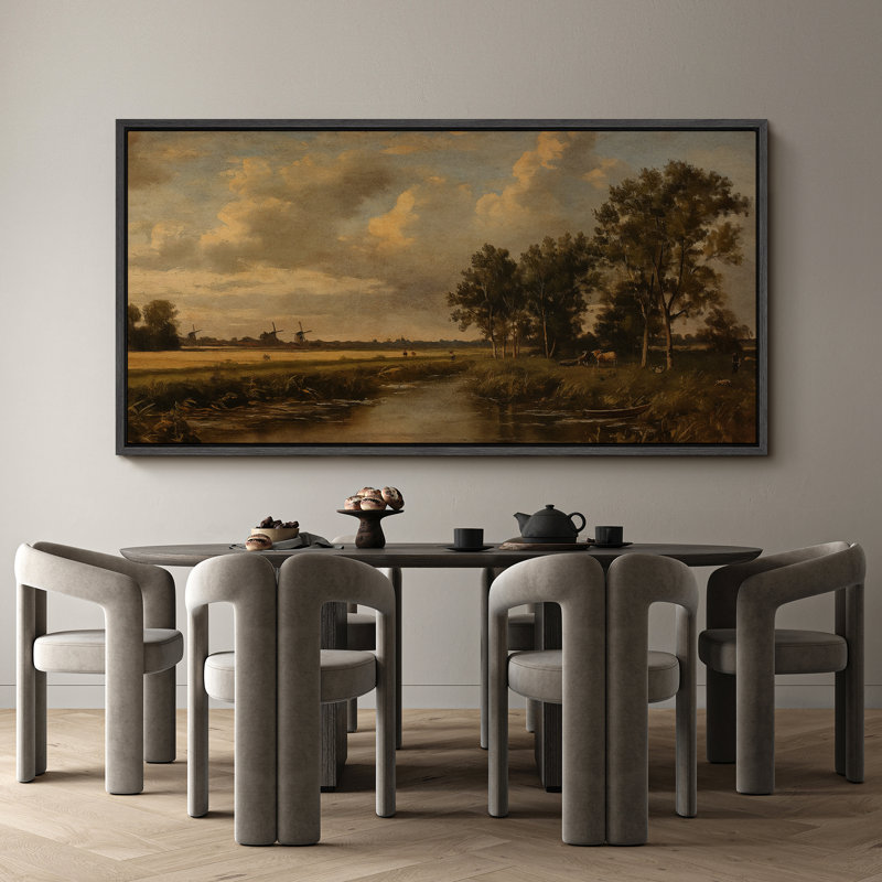 «Rustic Countryside», campagne rétro, paysage de rivière, rétro, très grande œuvre d'art, art mural, H 30 po x l 60 po