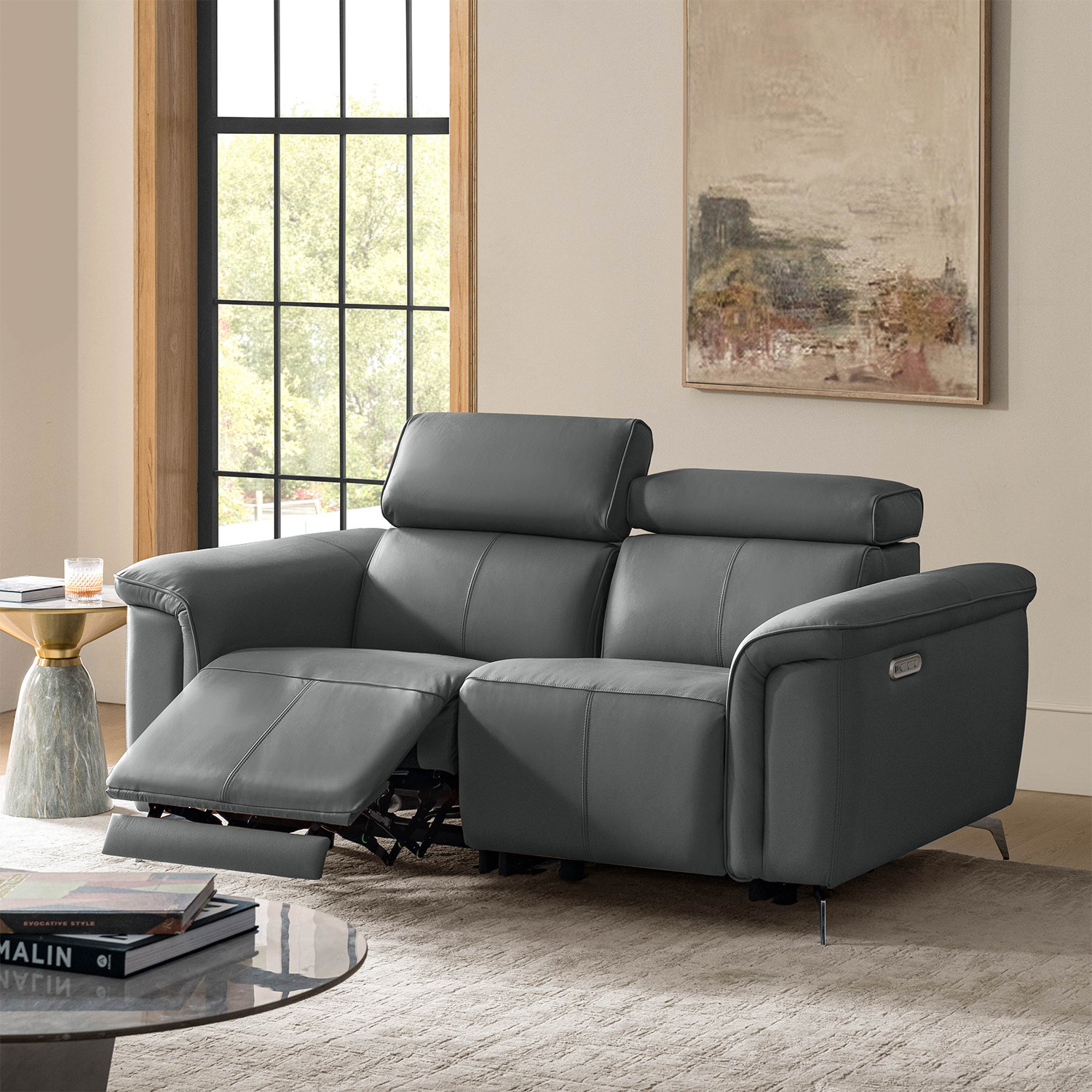 Ebern Designs Maltby 67.5" Modern Genuine Leather Power Reclining ...