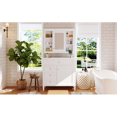 Ensemble de meuble-lavabo moderne avec porte, 3 tiroirs et armoire à pharmacie Modern