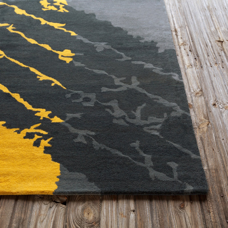 Tapis géométrique abstrait en laine jaune, gris et noir touffeté à la main Blair Authentic, 8 pi x 10 pi