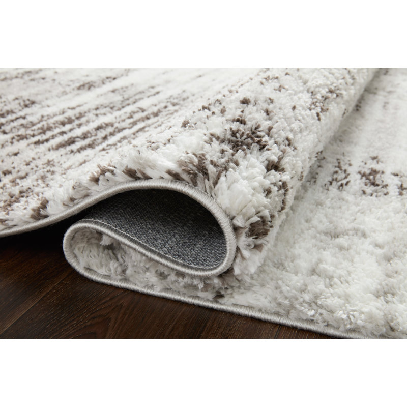 Gray and Cream Abstract Shag Area Rug, 2'3" x 4'