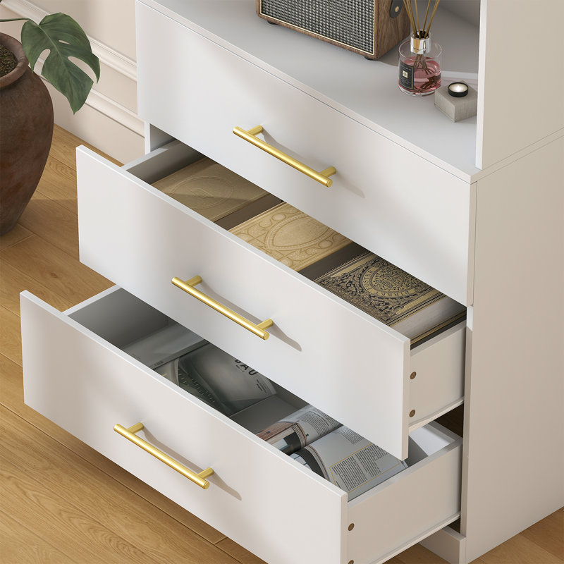 71" Tall Bookshelf With 3 Drawers And Open Shelves, White