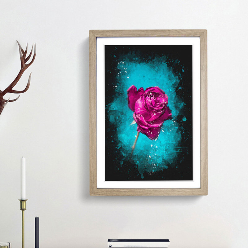 Fuscia Pink Dying Rose - Framed Print, 33cm H x 24cm W x 2cm D, Oak Framed