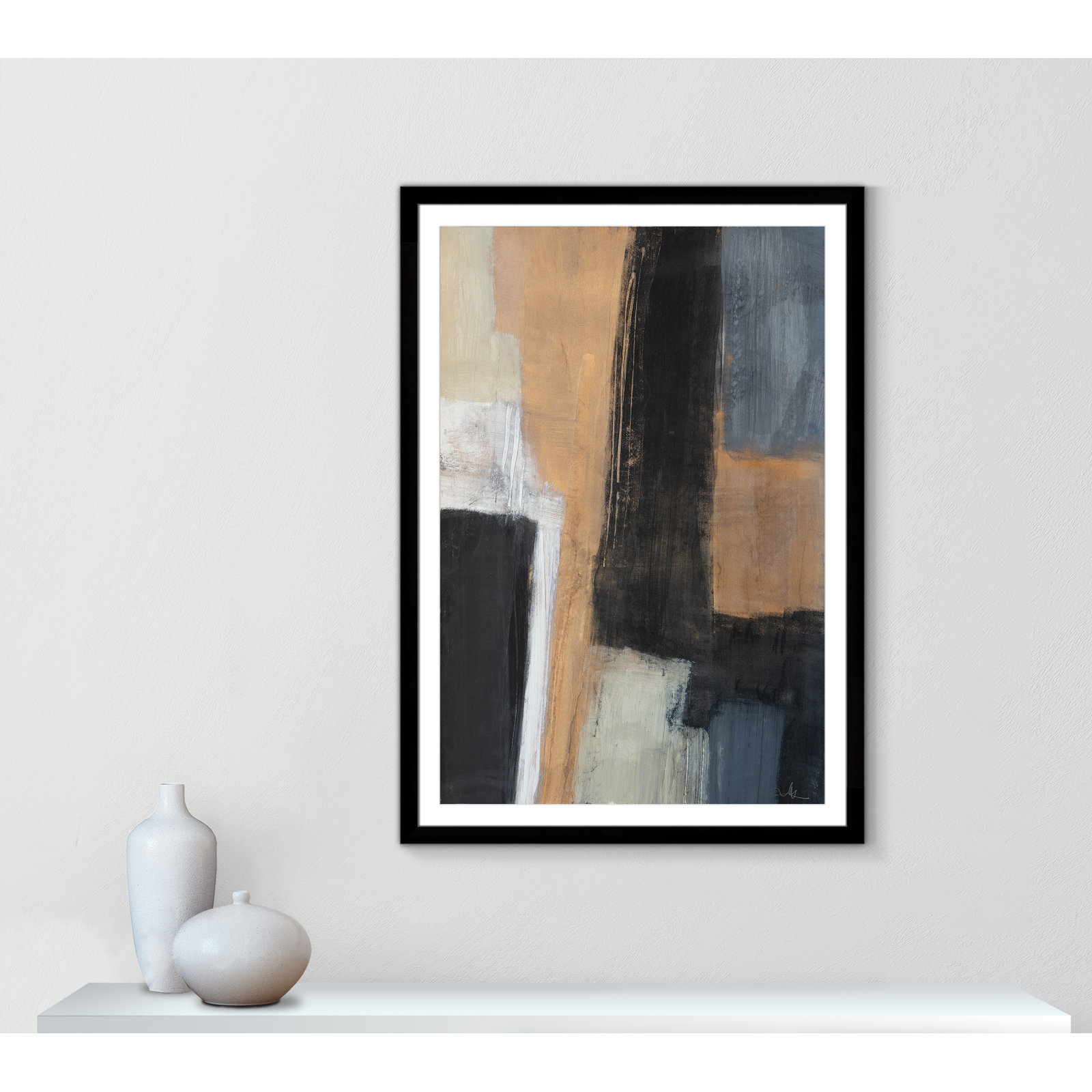 Calderon "Metallic Slate I" Print, Black Cube Frame Matted, 55" H x 39" W x 1.25" D  