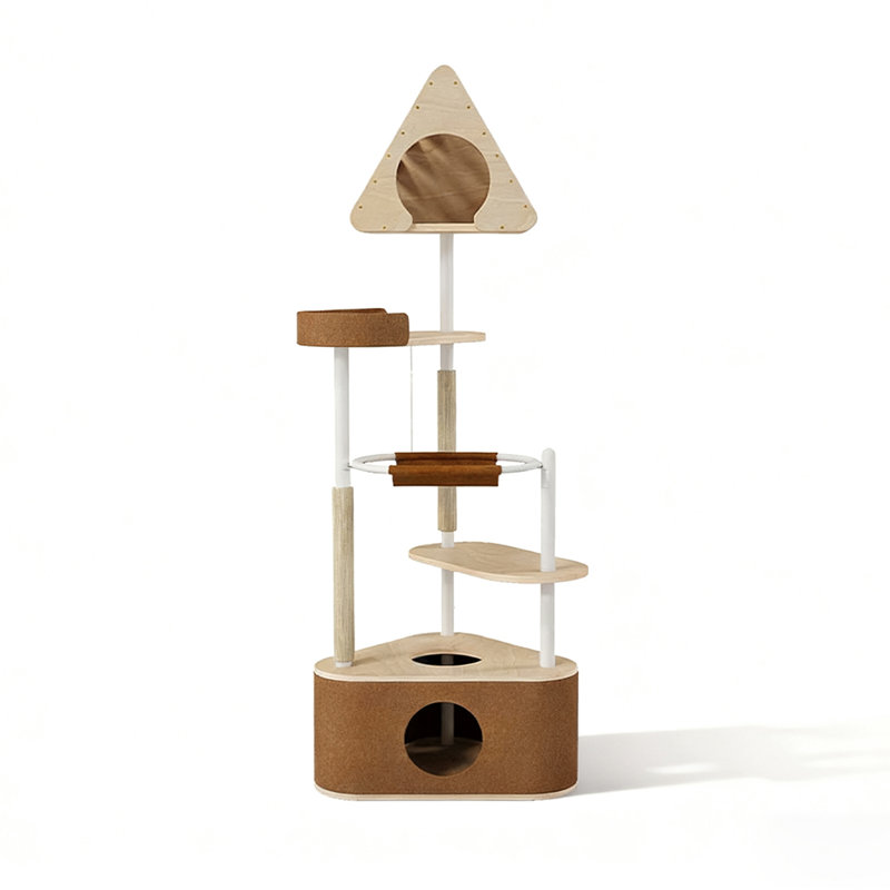72-inch beige triangular solid wood cat climbing frame