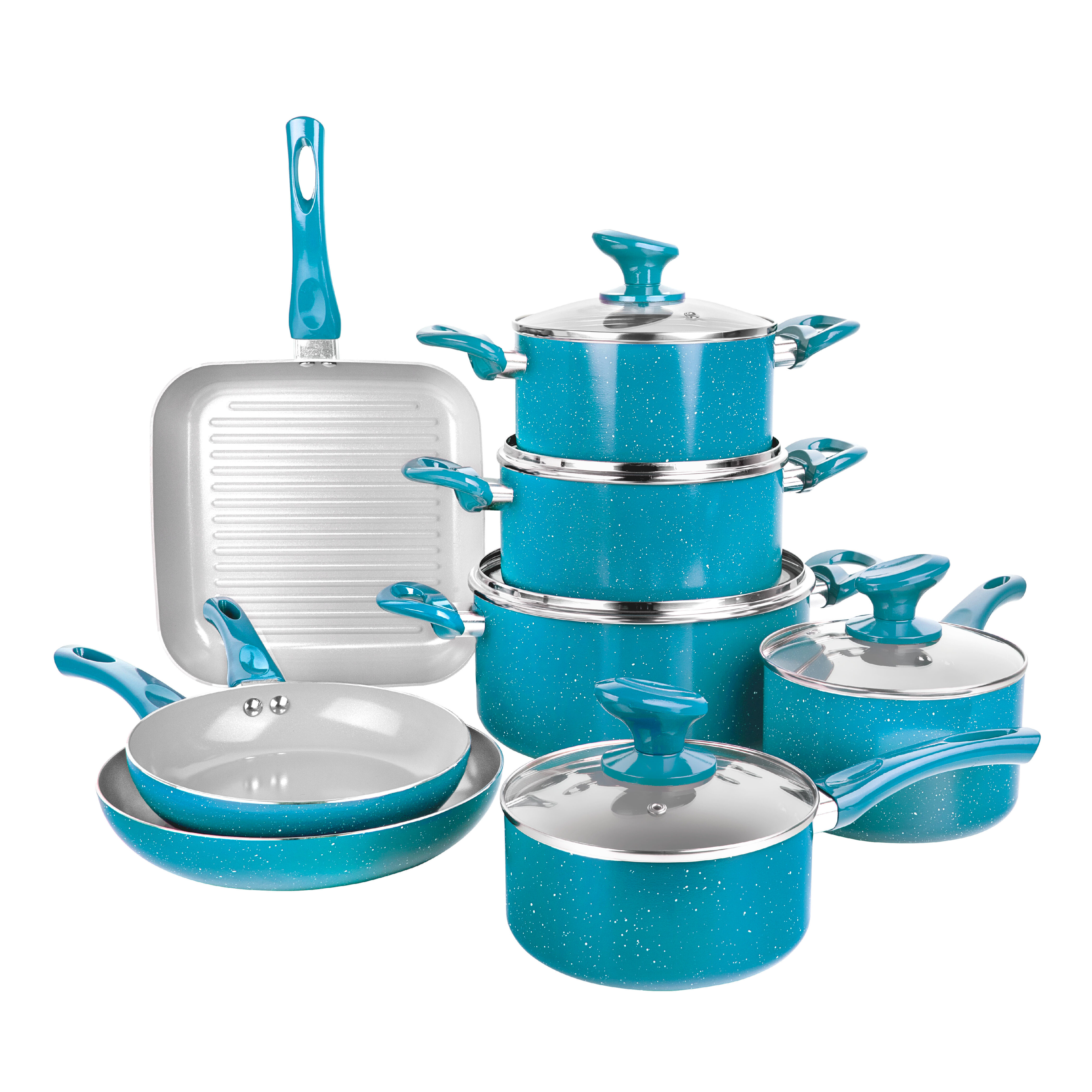 Gotham Steel Aqua Blue Pots and Pans Set, 12 Piece Nonstick Ceramic Cookware  Set, Includes Frying Pans, Stockpots & Saucepans, Stay Cool Handles, Oven &  Dishwasher Safe, 100% PFOA Free, Turquoise