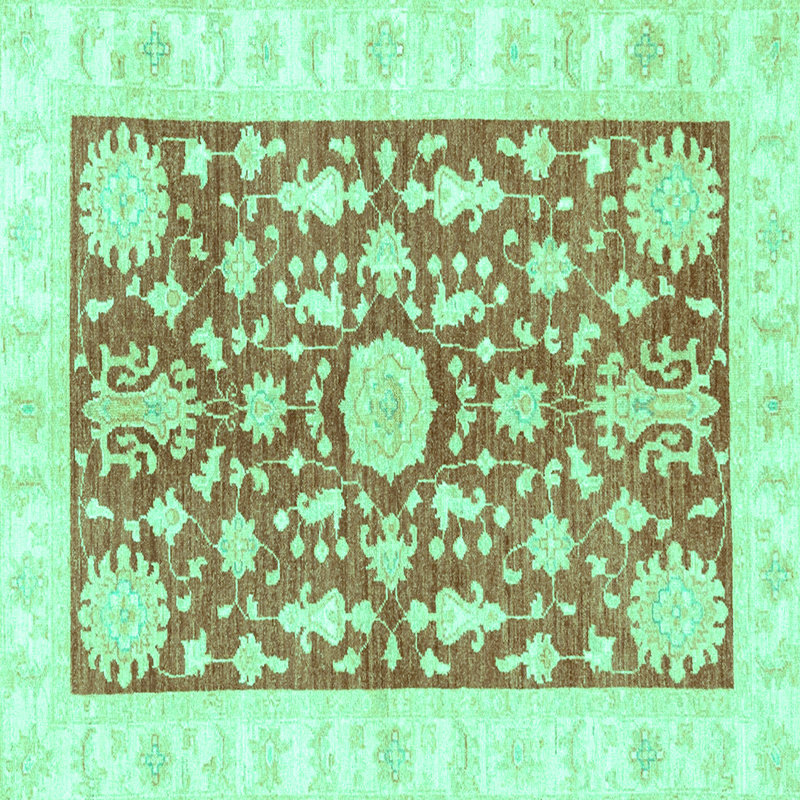 Tapis abstrait bleu / blanc Jacc, Carré 8 pi