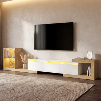 Modern Retractable TV Stand, Extendable TV Cabinet up to 110 Inches, 5 Storage Compartments, Fits Flat Screen TVs