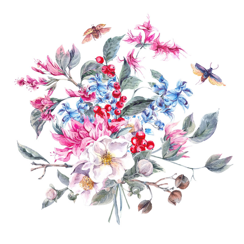 Murale fleurs et insectes Auhert, L 100 po x L 100 po