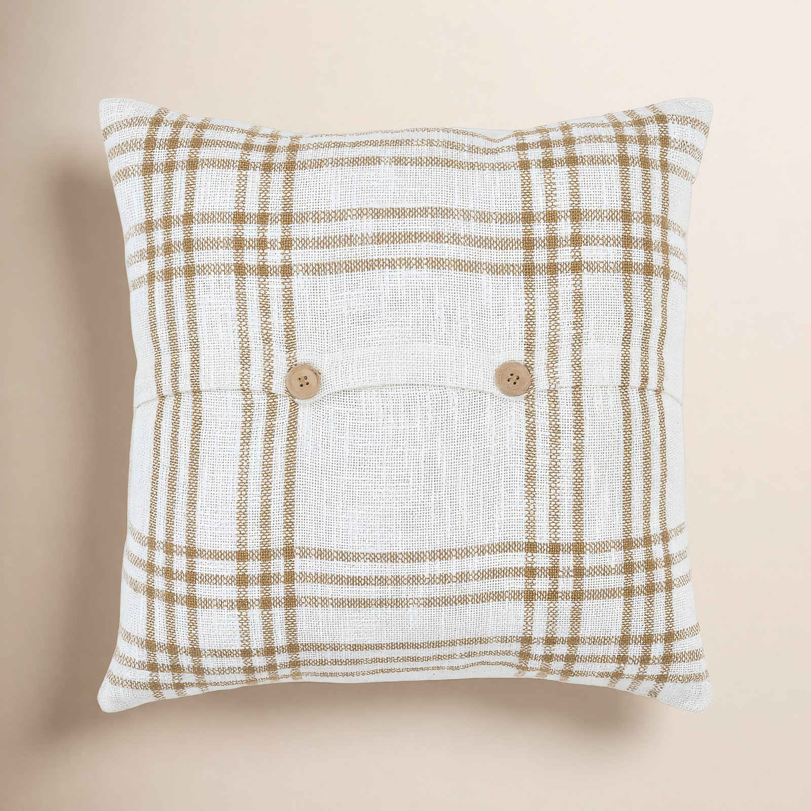 Attica 18" x 18" Cotton Throw Pillow, Golden Tan/Soft White