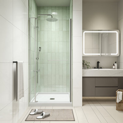 Porte de douche pivotante universelle à ouverture à gauche et à droite de 28 à 32 po x H 72 po, ouverte à l'extérieur, avec verre trempé de 1/4 po et 5/16 po et finition nickel brossé