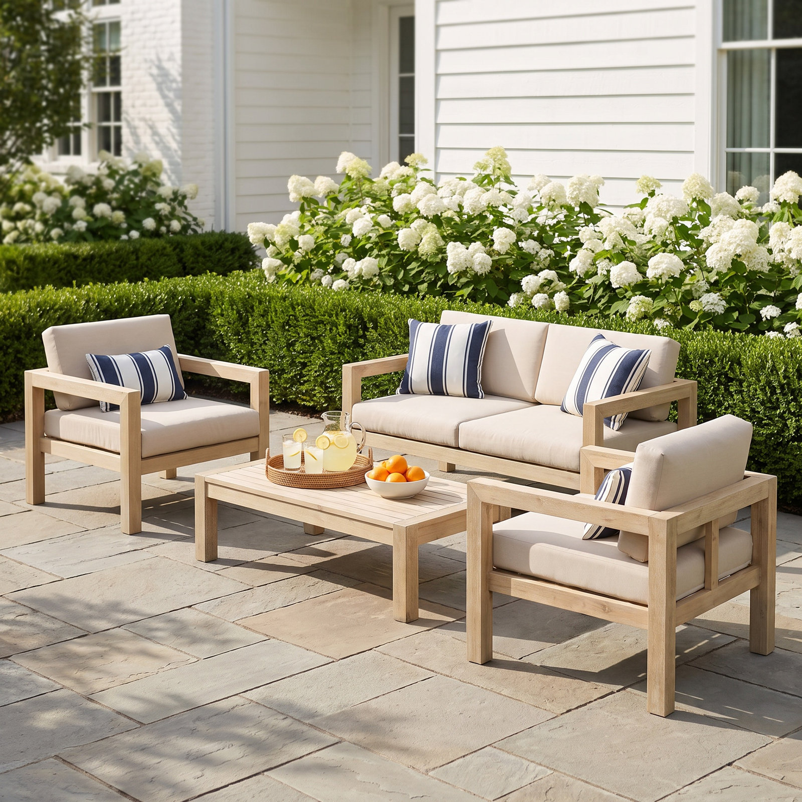 Rosa 5-Person Eucalyptus Patio Seating Group, 4 Pcs: Table, Loveseat, 2 Chairs