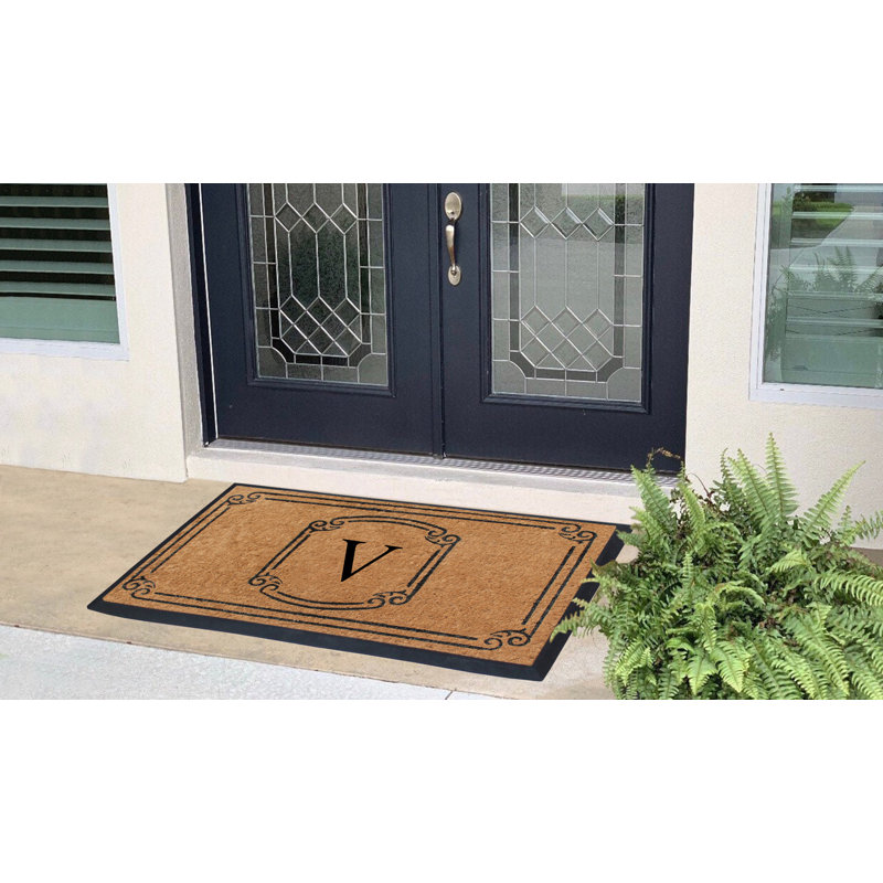 Fabrizia Natural Coir Monogrammed 48" x 30" Non-Slip Outdoor Door Mat, V