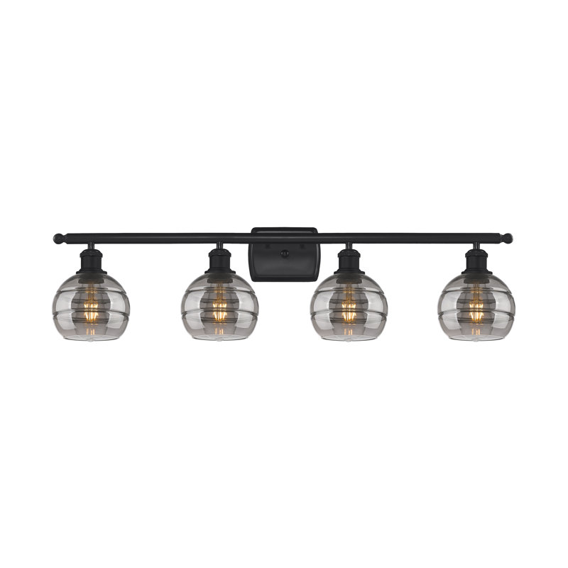 Éclairage pour meuble-lavabo à 4 lumières à intensité variable Chartoff, Transparent, Noir mat